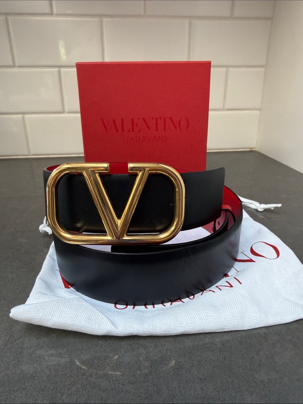 Valentino Womenβs Black and Red Belt size 80/32 inches